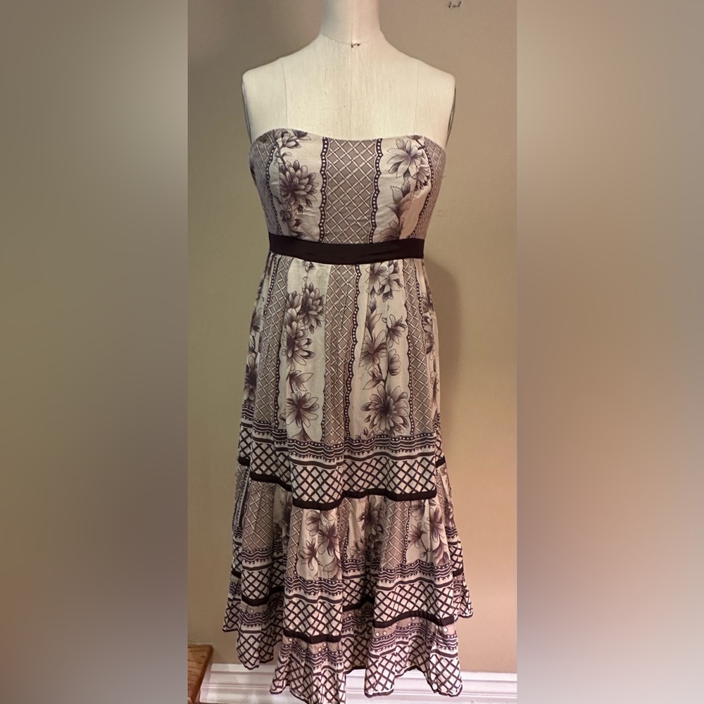 Plenty by Tracy Reese Brown and Cream Floral Strapless Dress